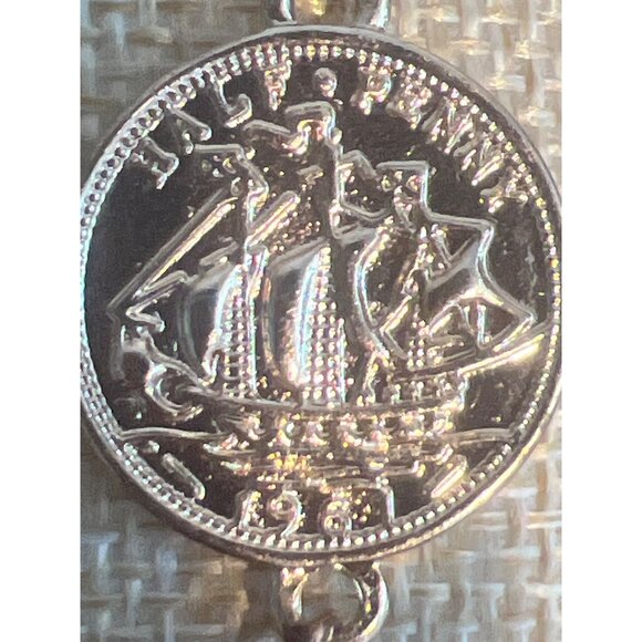 Aldo Gold Tone Coin Chain Bracelet Elizabeth Half Penny Layer Adj 7.5" + 2" - Picture 3 of 6